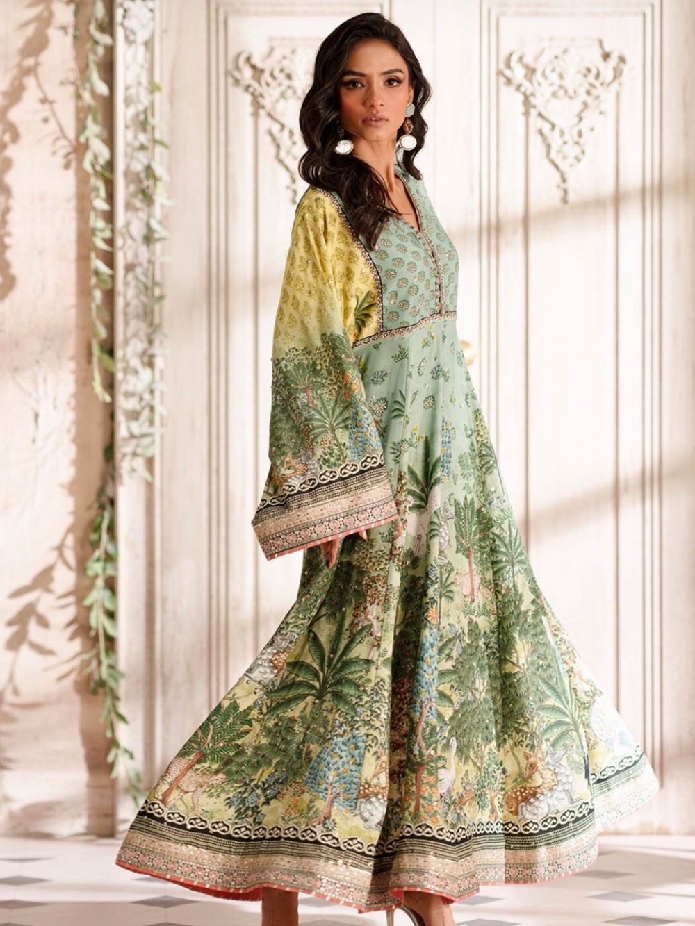 ETHNC Mint Green Embroidered Maxi Dress with Sequin Work